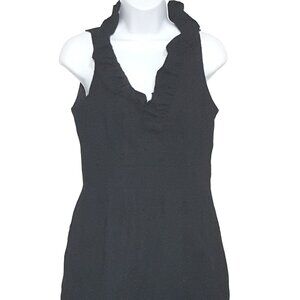 Danny Nicole Dress Size 6 Textured Sleeveless Black Ruffle Neck Knee Cotton Vint